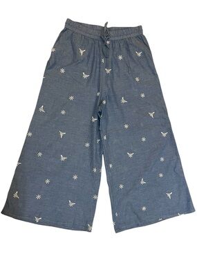 Max Women Embroidered Wide Leg Trousers Blue Size L